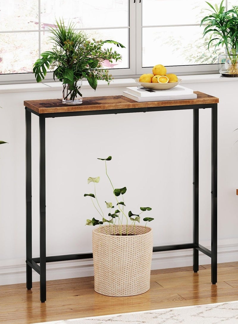 WALALLA Narrow Console Table, Small Entryway Table, Thin Sofa Side Display Table, for Hallway, Bedroom, Living Room, Foyer, Rustic Brown and Black 75*24*75cm - Image 2